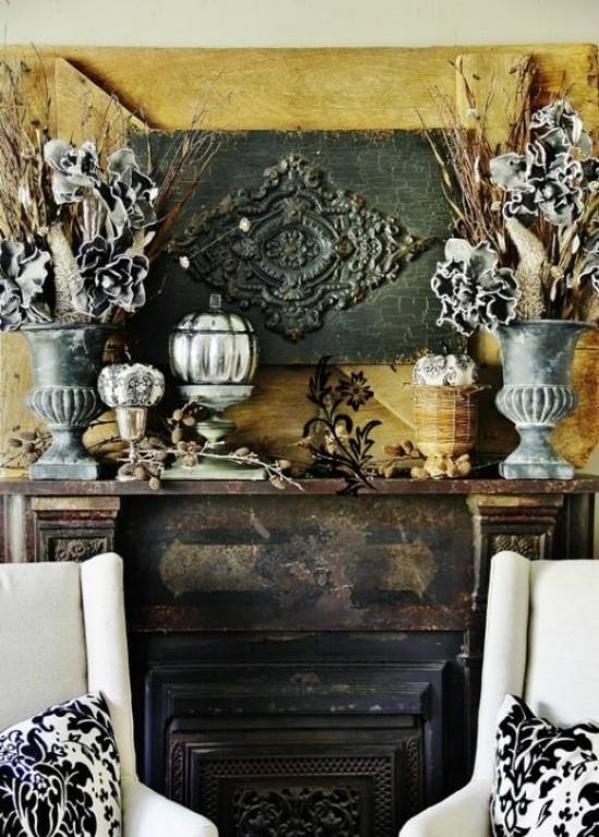 Vintage Dekor Wohnzimmer-Herbst Schmuck mit Kürbissen-Silberfarben Blumenvasen