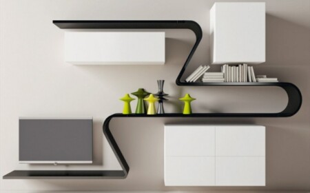 Wandregal Design-minimalistisch Wave-Novamobili Glanzlack schwarz weiß