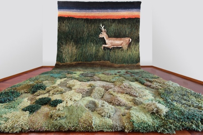 Wandteppich Wolle Bodenbelag-Ideen Argentinien-natürliche Landschaft-Hirsch Sonnenuntergang