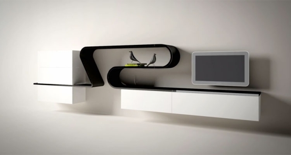 Wave Modernes Wandregal-System italienisch verspielt Fernseher Led-Flachbild
