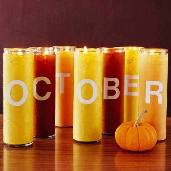 Windlichter Dekorieren Kerzen Oktober Kürbisdeko orange gelb