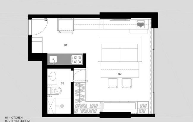 Wohnung mit intelligentem Raum Konzept-bei Platzmangel-Ansicht Raumaufteilung