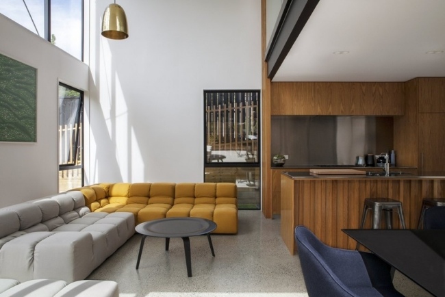 Wohnzimmer Ideen Beleuchtung Verglasung Küche-offen Plan-Sofaset Sitzecke