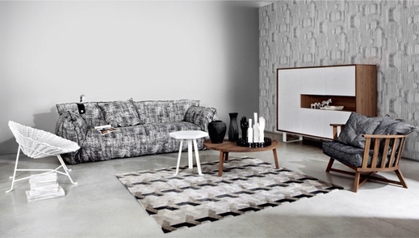 Wohnzimmer Wollmöbel Polstermöbel-Interior Ideen-Winter Teppiche