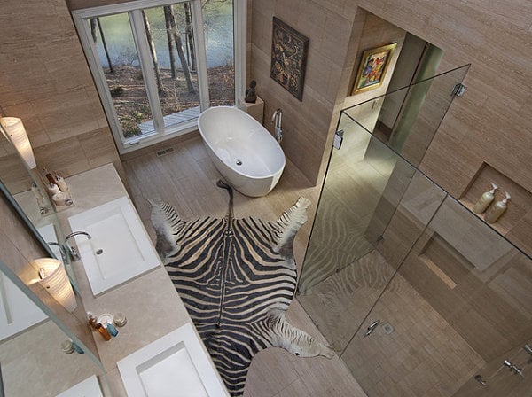 badewanne oval bad holz verkleidung glas duschkabine Joel Kelly Design