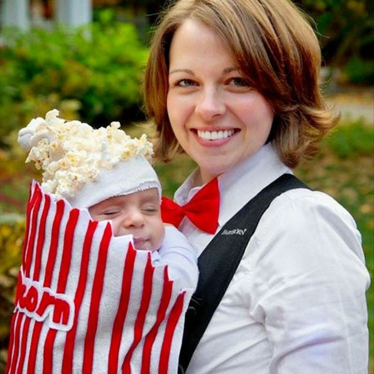 halloween kostüme mutter baby popcorn idee tuete muetze kino