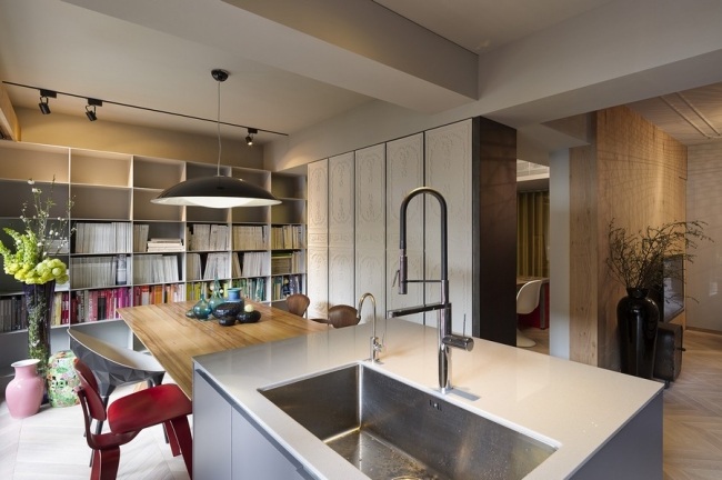 kücheninsel spülbecken homeoffice design in moderner wohnung