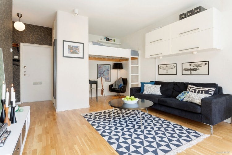 moderne Hochbett für Erwachsene offenes-wohnzimmer-skandinavisch