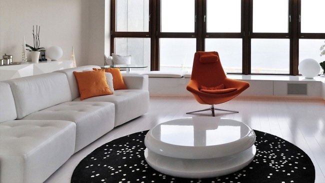 modernen wohnung polen wohnzimmer weiß orange akzente