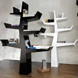 modernes Bücherregal System schwarz weiß Baum