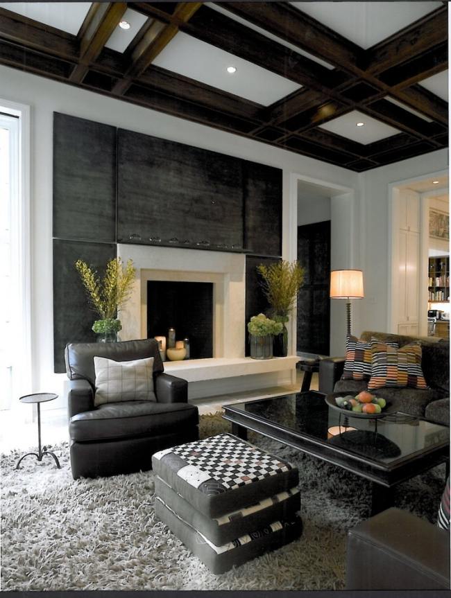modernes wohnzimmer schwarz shaggy teppich hellgrau