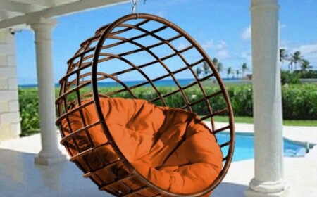 polyrattan-hängesessel-kugel-modern-terrasse-kissen-orange-ohne-gestell