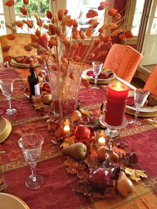 Tischdeko Herbst Idee Obst Kerzen
