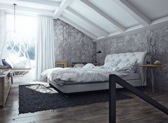 schlafzimmer dachschräge moderne loftwohnung mit minimalistischem design