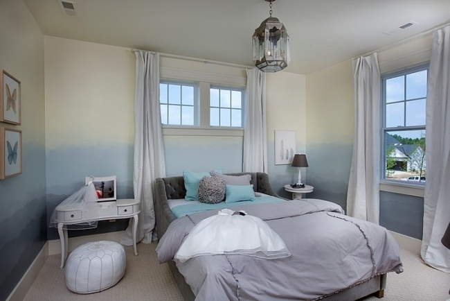 schlafzimmer hellblau schickes landhaus design mit luxus interieur