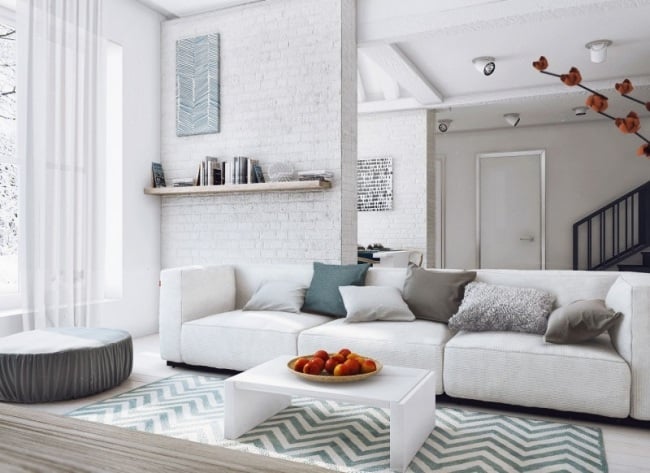 wohnzimmer sofakissen moderne loftwohnung mit minimalistischem design