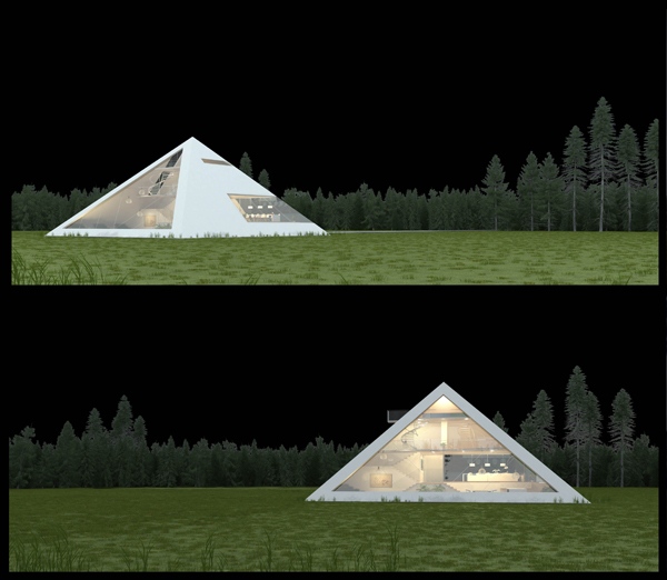 3D realistisches Hauskonzept juan carlos ramos pyramide glasfassade