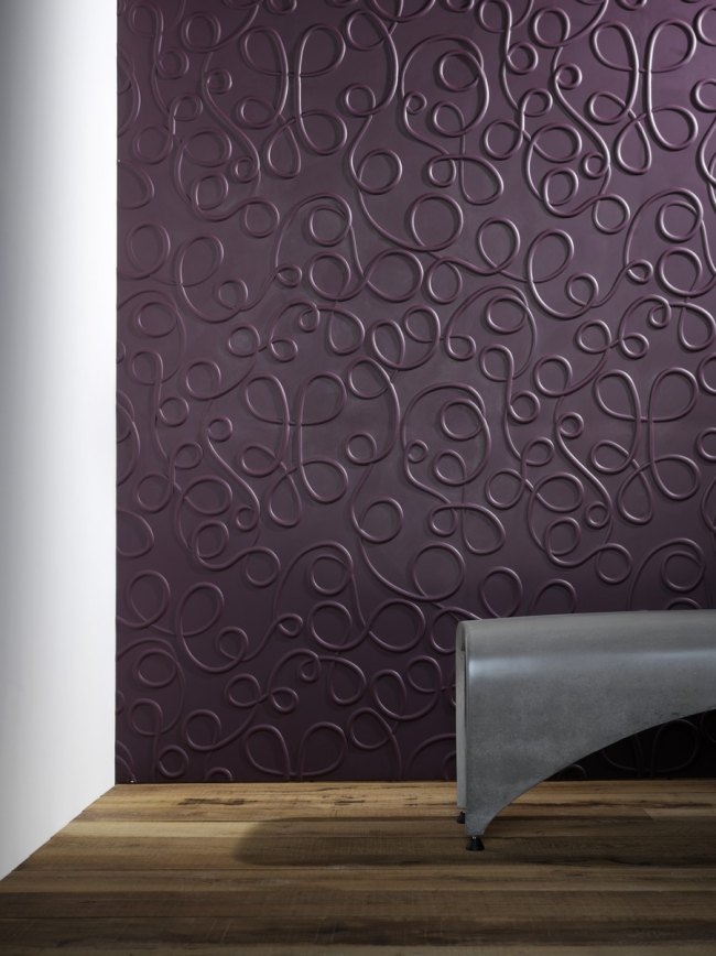 3d-Wandgestalten design Paneele Muster-Arianna Lila-Schnörkel Motive