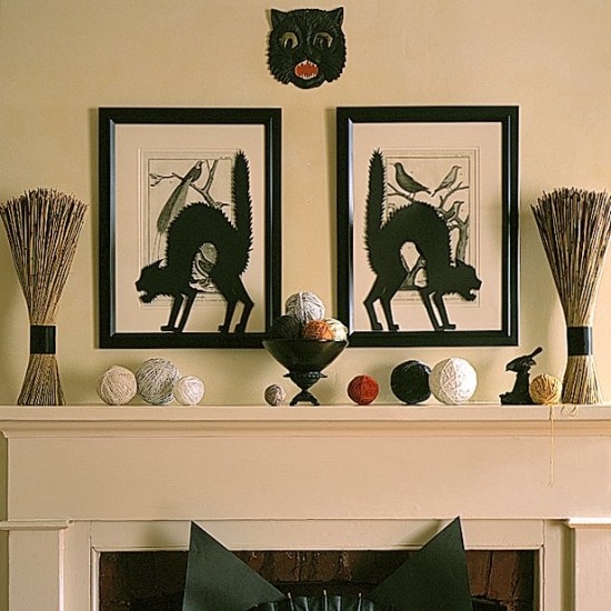 Deko-für Kamin Wand Gestaltung Halloween Bilder-Schwarze Katze-Bilderrahmen