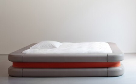 Design Bett-minimalistisch Matratze-Grau Orange Schlafzimmer