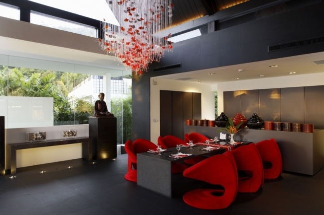Exotische Villa Einrichtung Esstisch stühle-Rot moderne Hängeleuchte