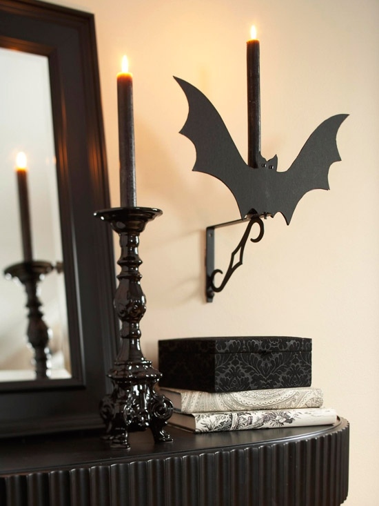 Silhouette Wandleuchter Fledermaus Silhouette-Dekoideen Halloween-Kerzenständer Schwarz