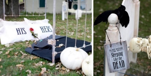 Friedhof Ambiente Deko Ideen Halloween Vorgarten-Ideen zum selbermachen-Kürbisse Raven