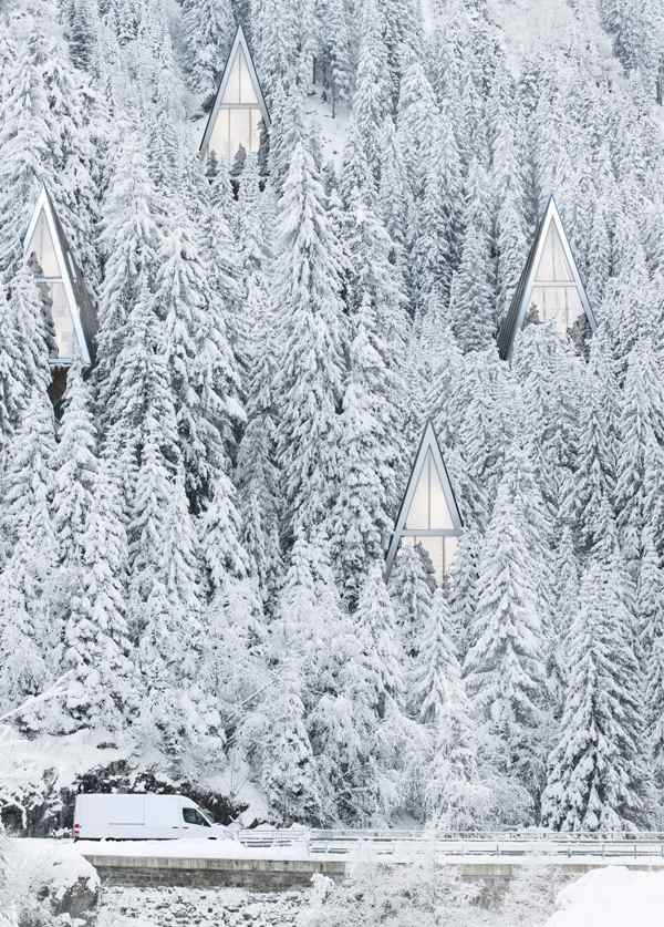 modernes Haus-im Wald-Berghütte Satteldach Chalet-umweltfreundliches Konzept