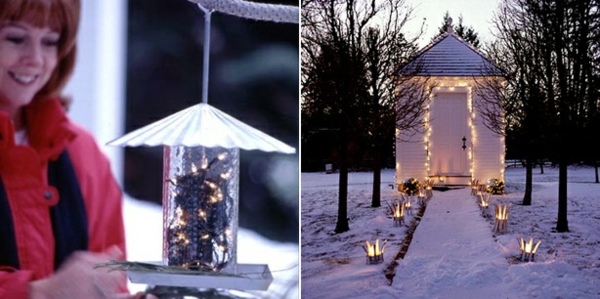Garten weihnachtlich beleuchten LED-Lichterketten Gartenlaube Lampe