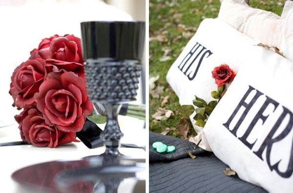 Gartendeko Ideen Halloween-basteln Blumen strauß-Rosen Vintage-Metall Bett-Kissen