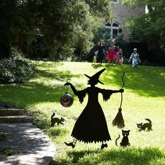 Garten dekoration Ideen Schmuck basteln Halloween-alte Hexe-schwarze Silhouette