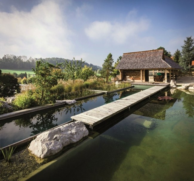 Gartenhaus Teich Haus Wald natürliche Reinigung Badespaß Filterzone