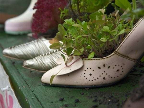 Gartenideen Balkon Pflanzen einlegen gefäß-alt Schuh wieder-verwenden