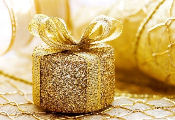 Goldene Weihnachtsdeko-Glitzernd Brokat-Geschenk Schleifenband papier