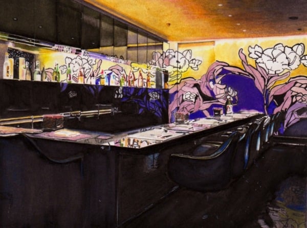 Graffiti Küche schwarze Theke Hochglanz
