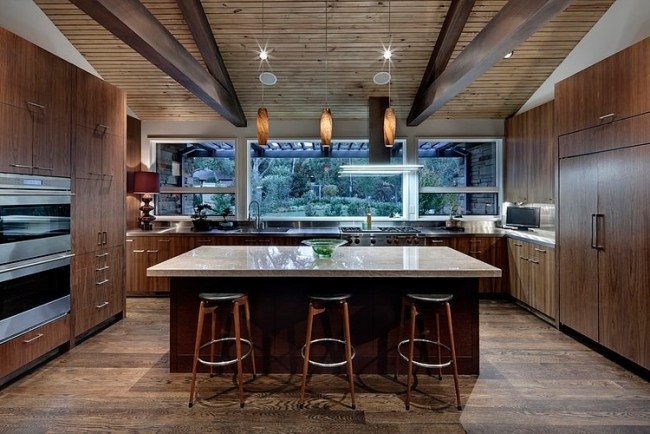 Holz Küche modern Kochinsel-Einrichtungsideen Innendesign Einfamilienhaus