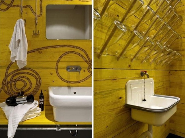 Industrial Chic-Interior Design-Hotel gelbes Badezimmer-Superbude st pauli hostel