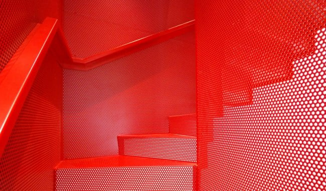 Innen Treppe Modern Stahlblech Kadmium Rot Do Ho Suh-Installation