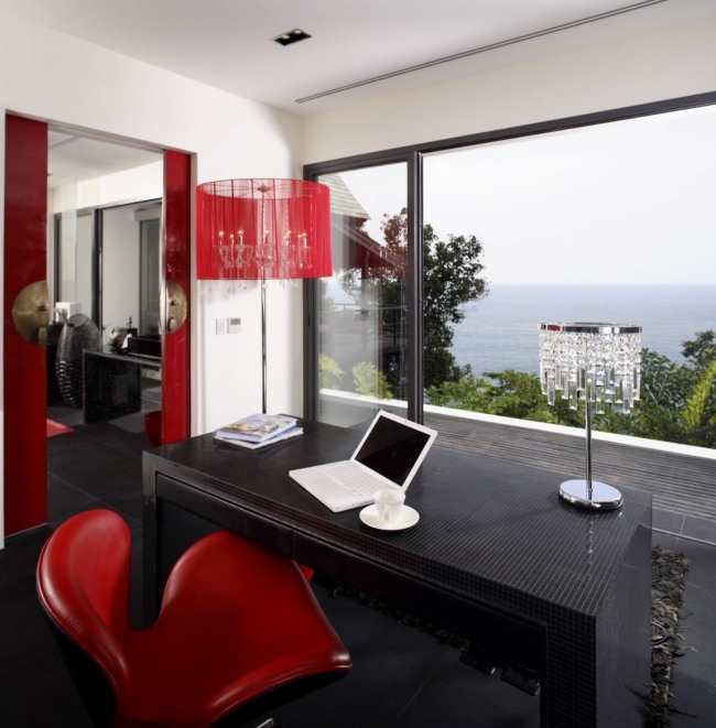 Design Kabinet Büro Möbel Rot Schwarz-weiß Home-Office-modern-Trends Meerblick