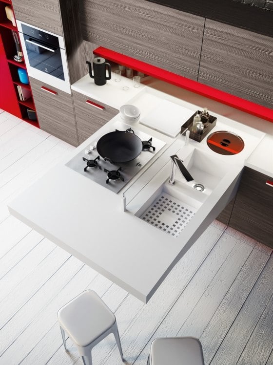 Kompakte Küche board Snaidero weiß holz rot einraumwohnung