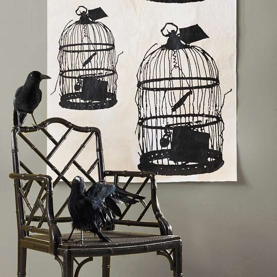 Krähe Raven-Vogelkäfig Wanddeko Gestaltung-Halloween Basteln Ideen 