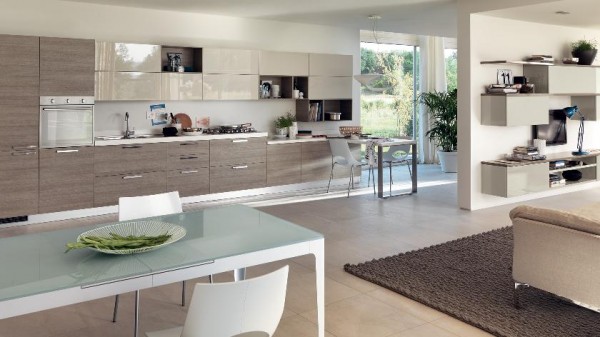Moderne Design Küchen Scavolini helles holz hochglanz glasplatte