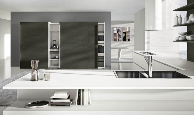 Moderne Küchen Serie Domus val design weiß grau eckküche regale