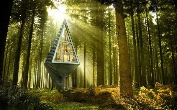 Haus-Im Wald-Konrad Wójcik-3d-Projekt berghütte modern Visualisierung