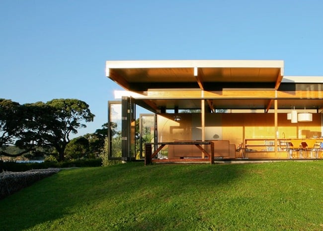 Flachdachhaus Holz Pavillon-Coopers Beach House-mit Garten Neuseeland