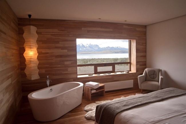 Modernes Hotelzimmer-mit Blick-Auf Sarmiento-See Chilenischer Teil patagonien