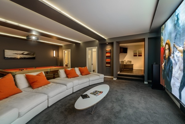 Modern Fernseher Wohnzimmer-Heimkino System-Bequem Sofa-Kissen Licht einstimmen