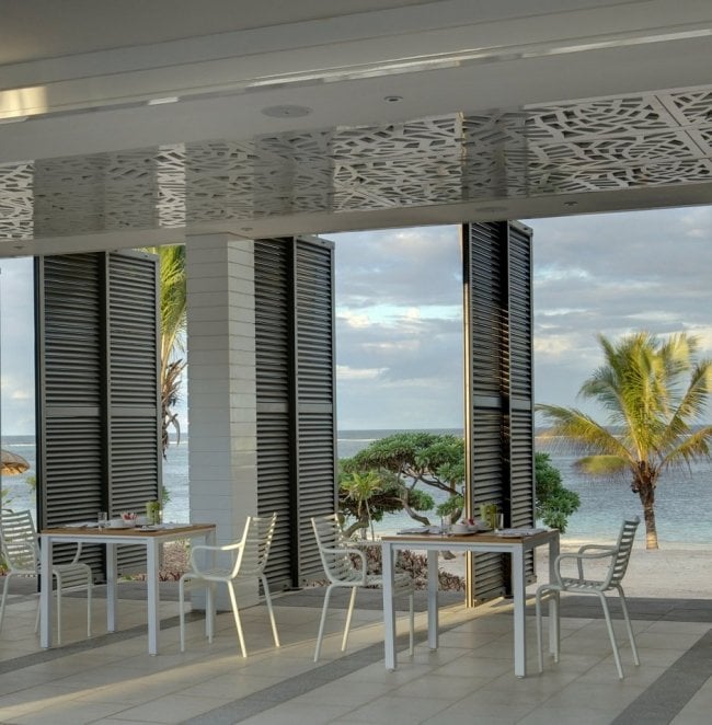 Offene Bauweise-Hotel Mauritius indischer Ozean-Long Beach-restaurant Deckengestaltung Meerblick