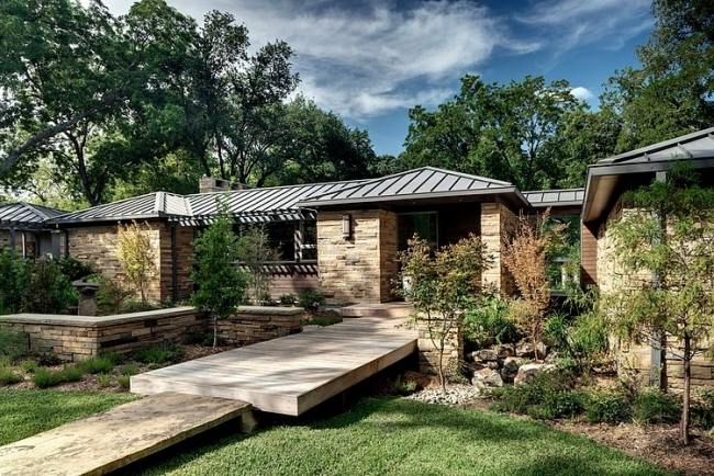 Ranch-Villa Design-Texas modern Residenz-Natustein Fassade