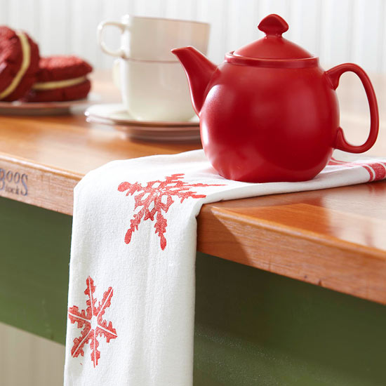 Rot-Weiß Weihnachten gemütliche Stoffe-Geschirrtücher Teekanne verzieren